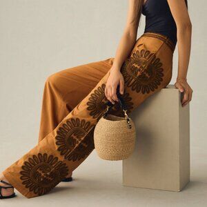 Ollari Embroidered Wide-Leg Pants